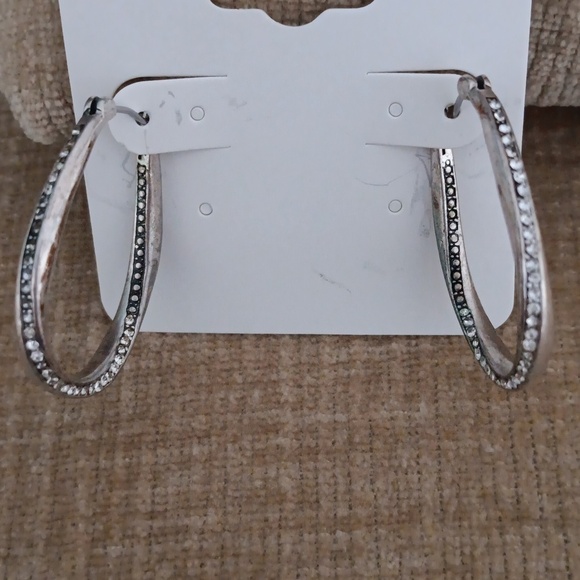 Silver Tone Rhinestone Loop Earrings - Picture 4 of 6